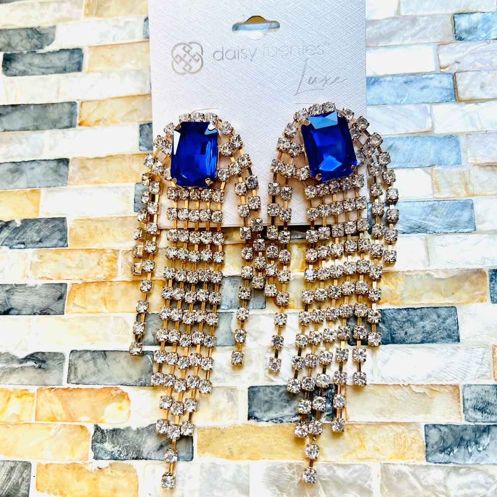 Daisy Fuentes Luxe Chandelier Earrings with Blue Gemstone